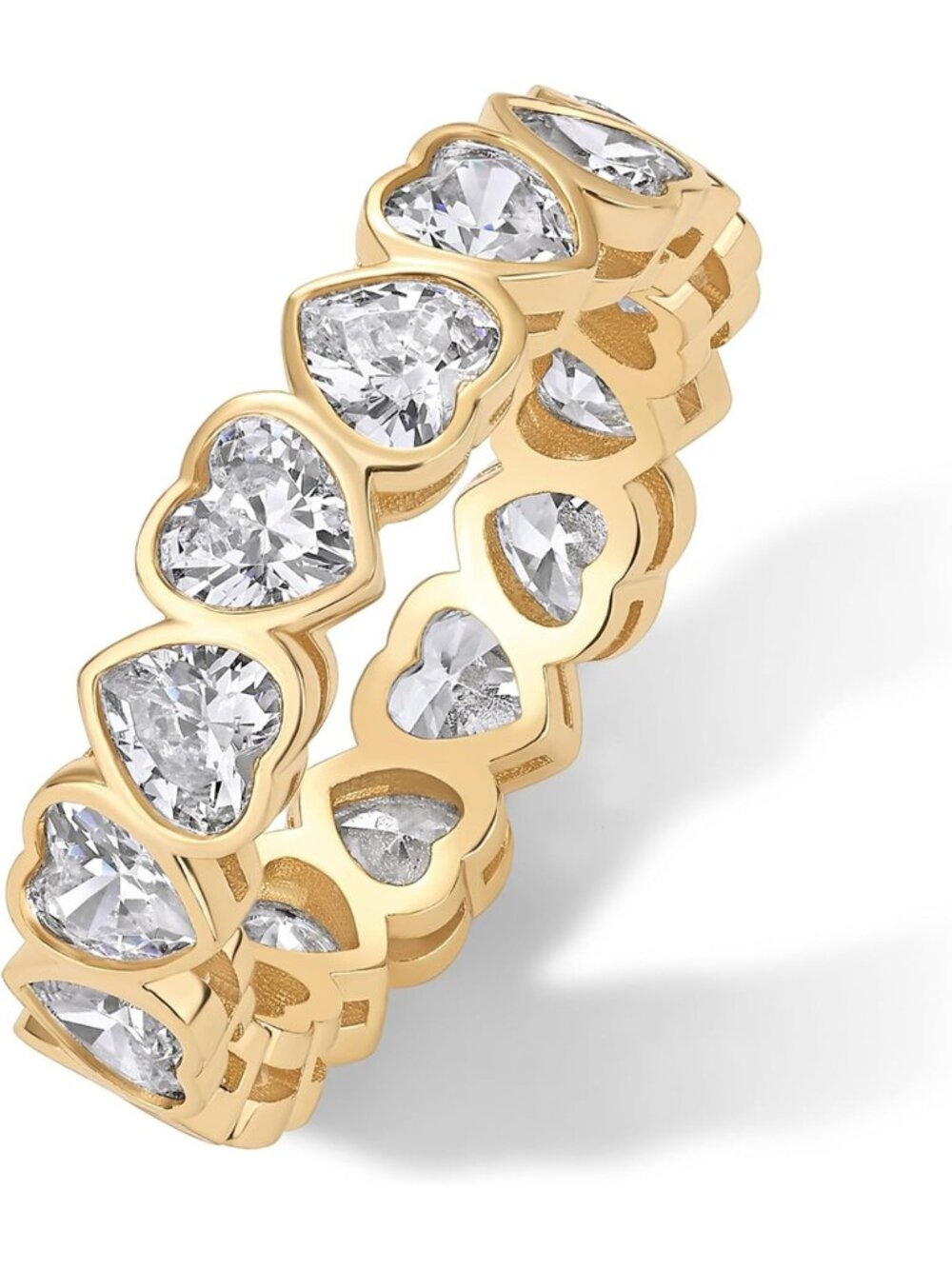 14K Gold Plated Heart Ring - Stackable Eternity Band with Cubic Zirconia - Cute